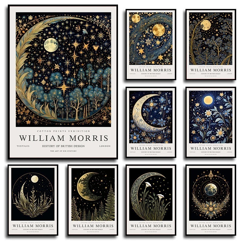 Art Craft William Morris - Affiches d'exposition Vintage lune et étoiles