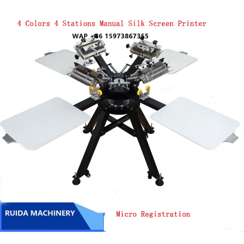 Silk Screen Printing - Machine d'impression textile rotative 4 couleurs
